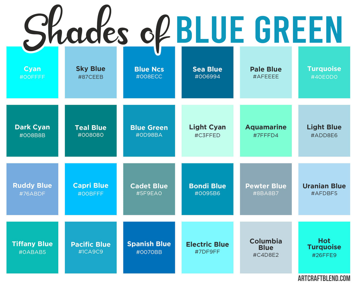 54 Shades Of Blue Green Color Names Hex RGB CMYK Codes 54 Shades Of Blue Green Color Names Hex RGB CMYK Codes