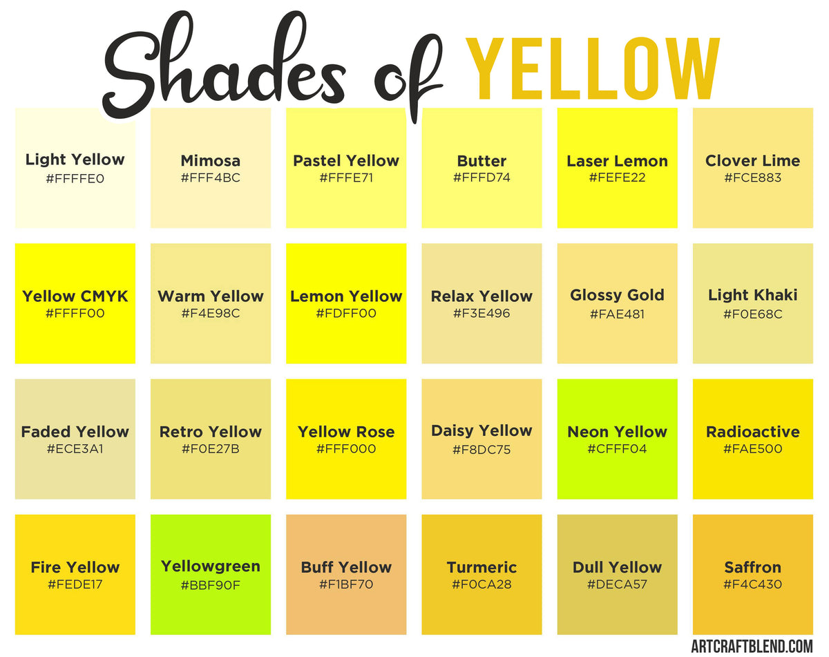 180 Shades Of Yellow Color Names Hex RGB CMYK Codes 180 Shades Of Yellow Color Names Hex RGB CMYK Codes