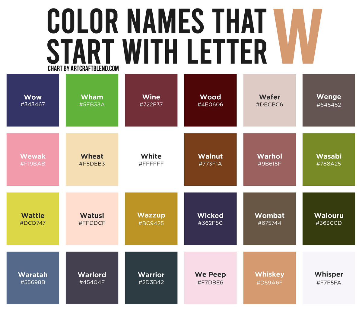 135 Colors That Start With W: Color Names, Hex, RGB, CMYK Codes